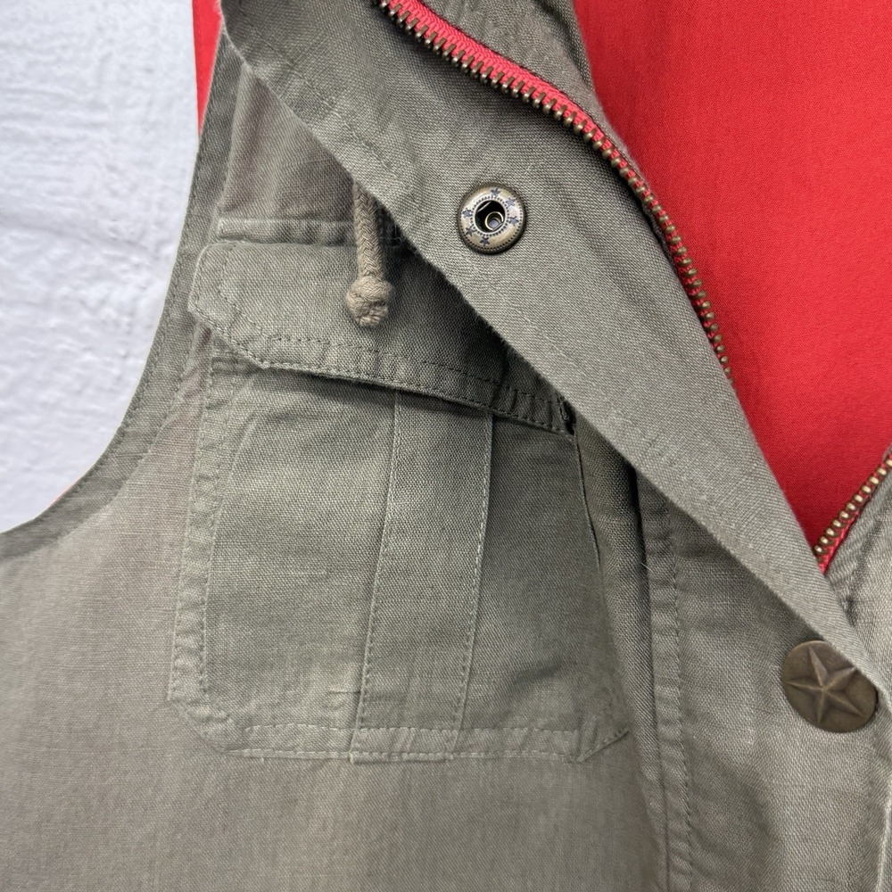 Love Tree Olive Green Hooded Cargo Utility Womens Vest Size Large 100%‎ Cotton - Picture 5 of 8